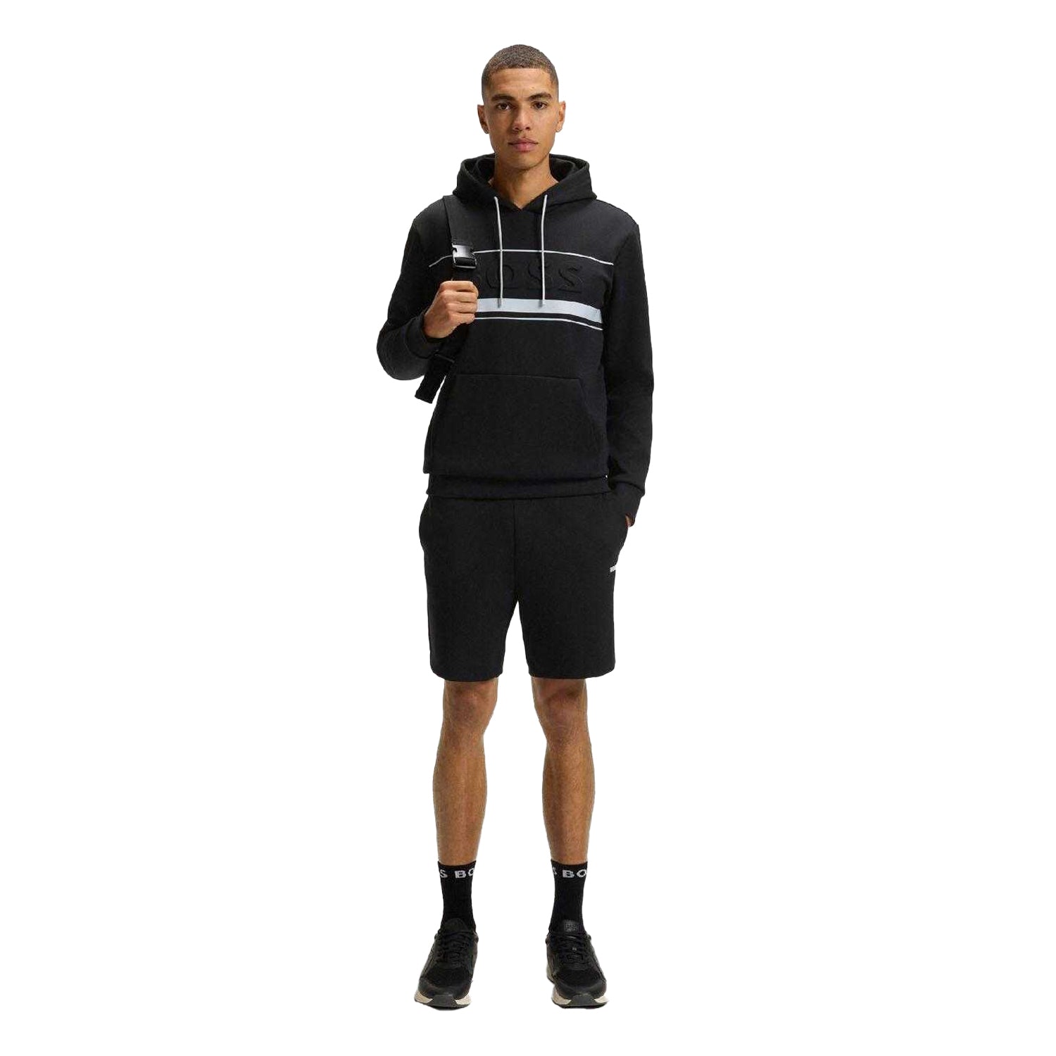 Black - Pack Shot - Boss Mens Zone Stripe Detail Shorts