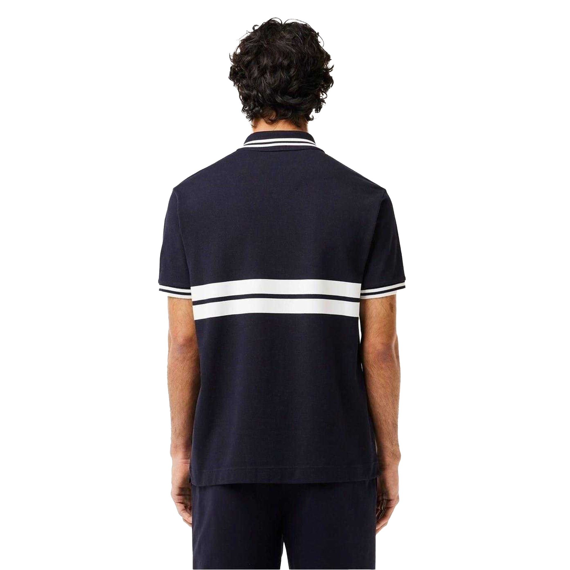Black - Back - Lacoste Mens Striped Premium Cotton Polo Shirt