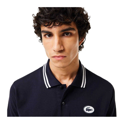 Black - Side - Lacoste Mens Striped Premium Cotton Polo Shirt