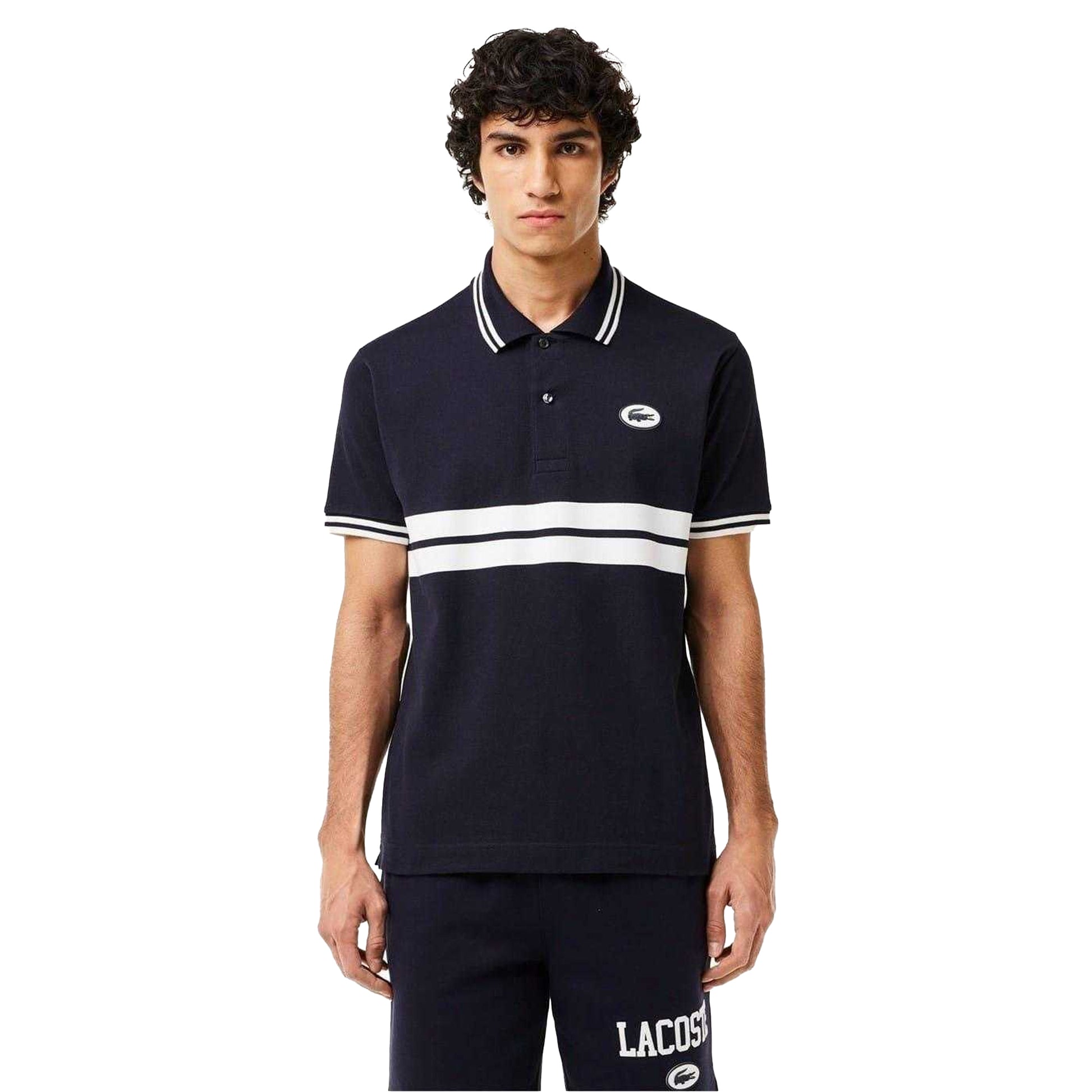 Black - Lifestyle - Lacoste Mens Striped Premium Cotton Polo Shirt