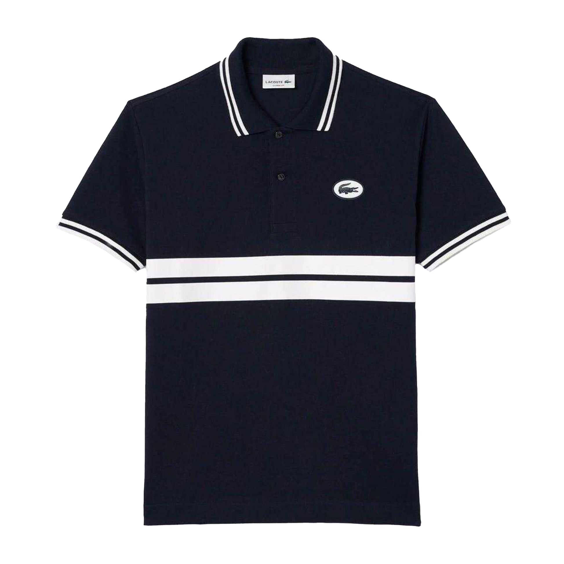 Black - Front - Lacoste Mens Striped Premium Cotton Polo Shirt