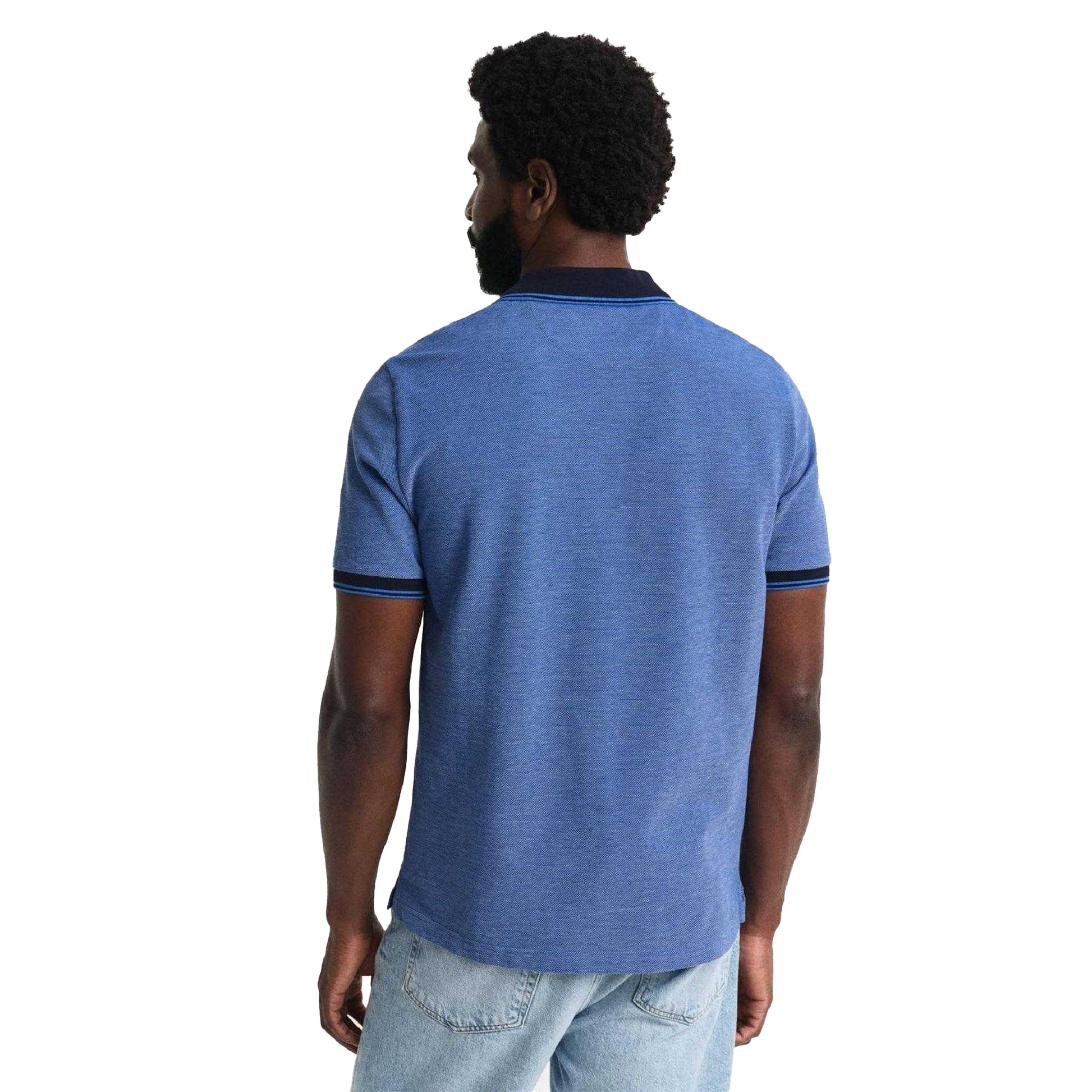 Blue - Back - Gant Mens Cotton Polo Shirt