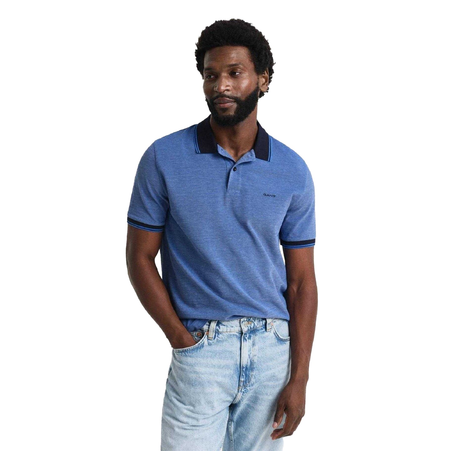 Blue - Side - Gant Mens Cotton Polo Shirt