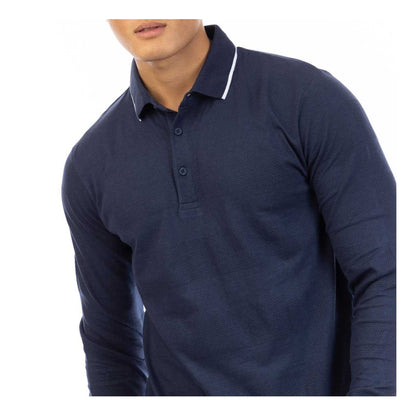 Dark Navy - Side - Peter Werth Mens Long-Sleeved Polo Shirt