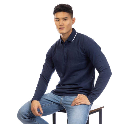 Dark Navy - Lifestyle - Peter Werth Mens Long-Sleeved Polo Shirt
