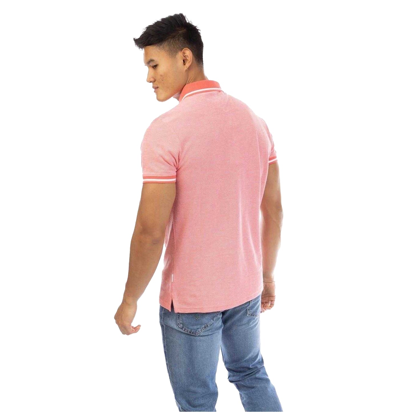 Pink - Back - Peter Werth Mens Textured Short-Sleeved Polo Shirt