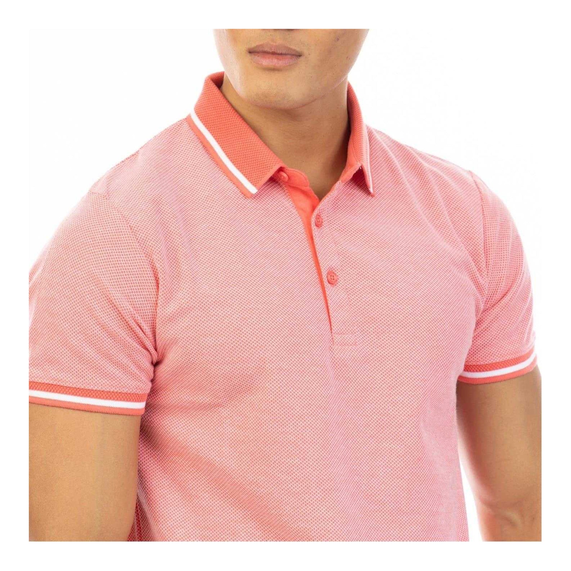 Pink - Side - Peter Werth Mens Textured Short-Sleeved Polo Shirt
