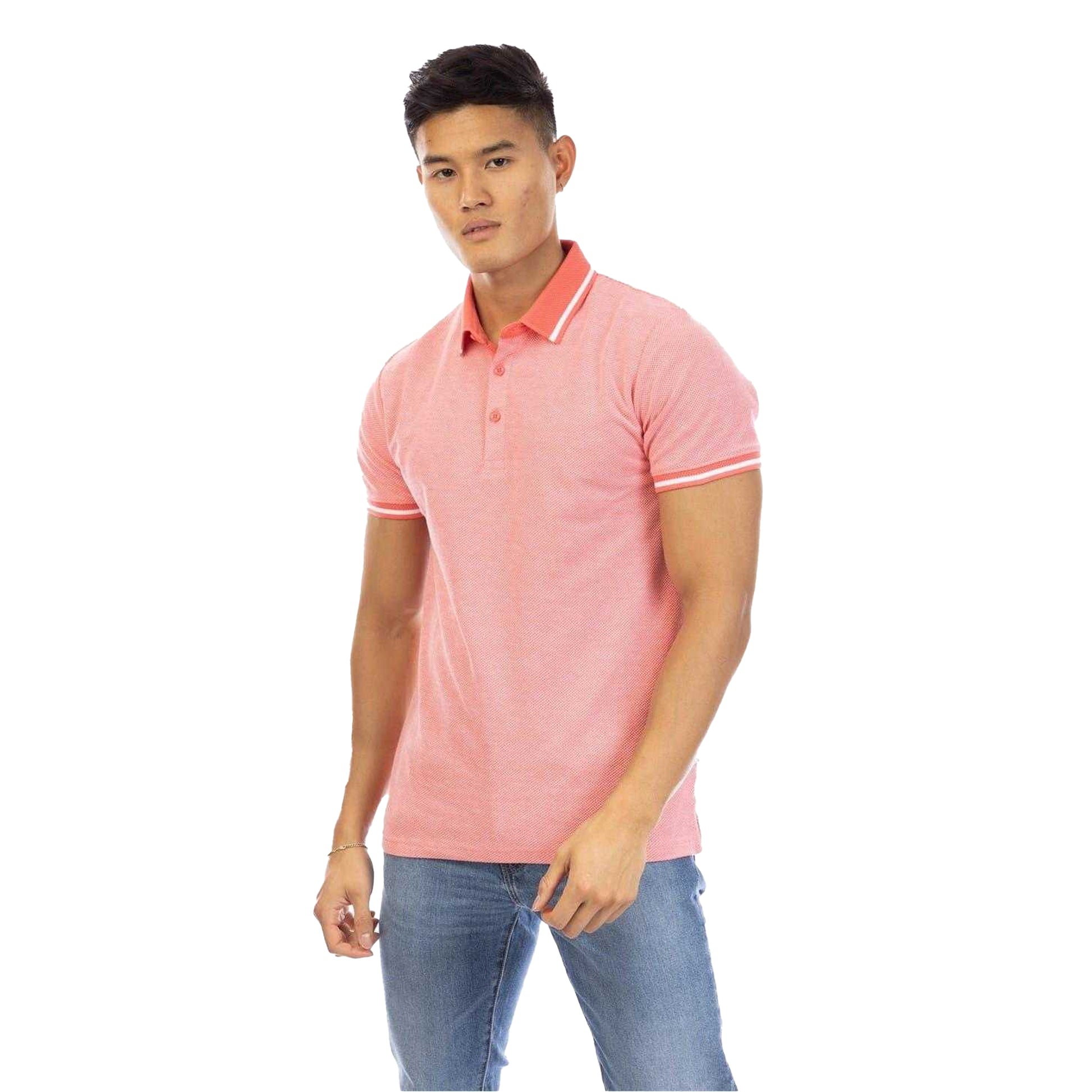 Pink - Front - Peter Werth Mens Textured Short-Sleeved Polo Shirt