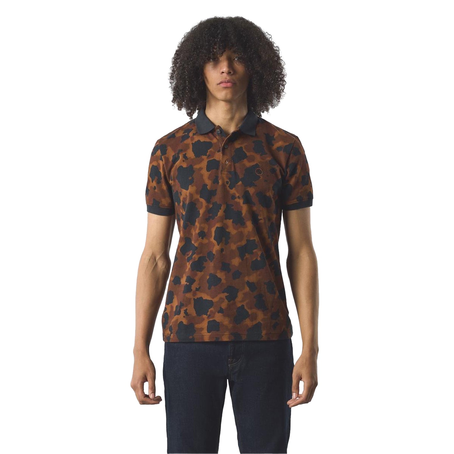 Brown - Side - Pretty Green Mens Camo Short-Sleeved Polo Shirt