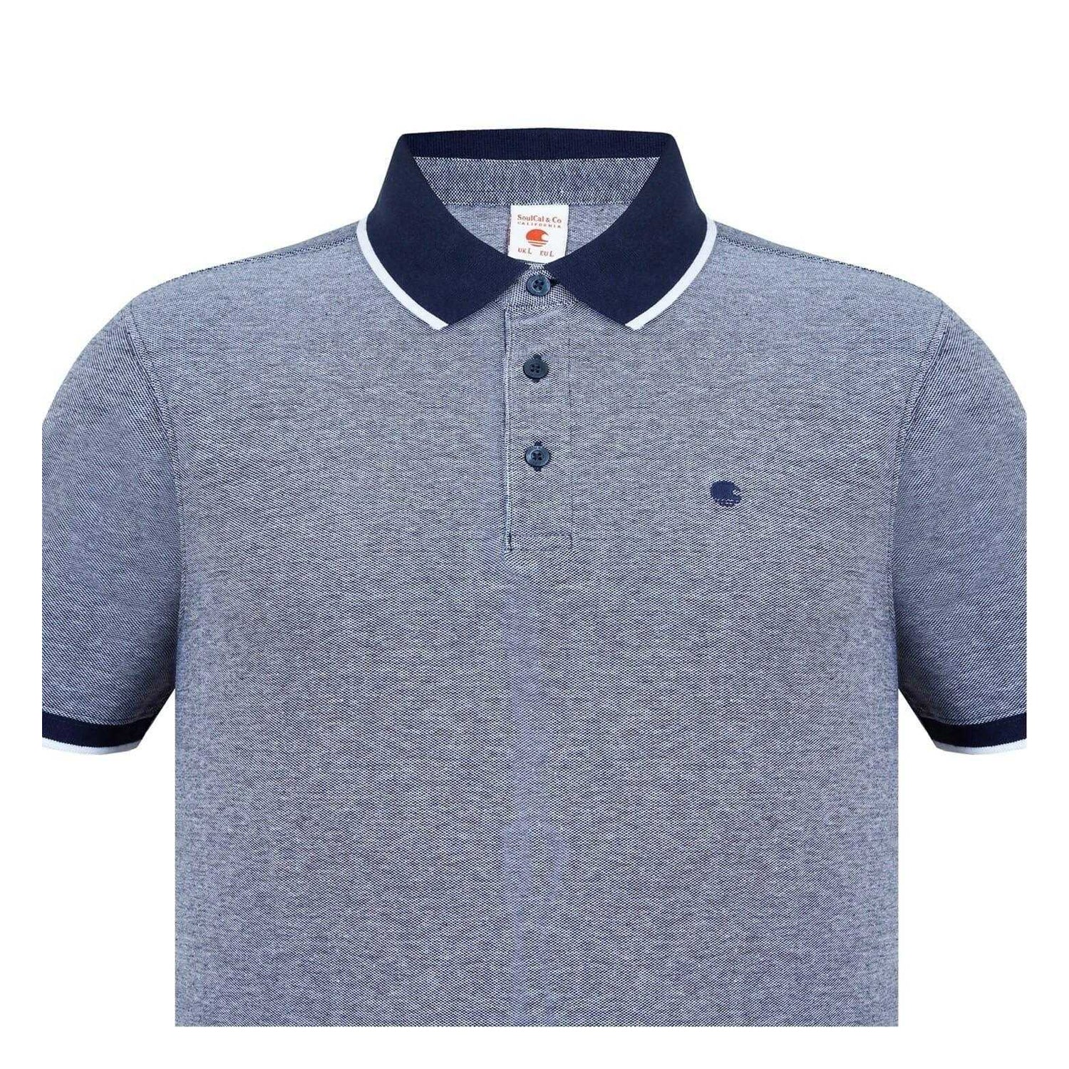 Navy-White - Lifestyle - SoulCal Mens Cotton Pique Polo Shirt