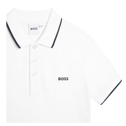 White - Side - Boss Childrens-Kids Short-Sleeved Polo Shirt