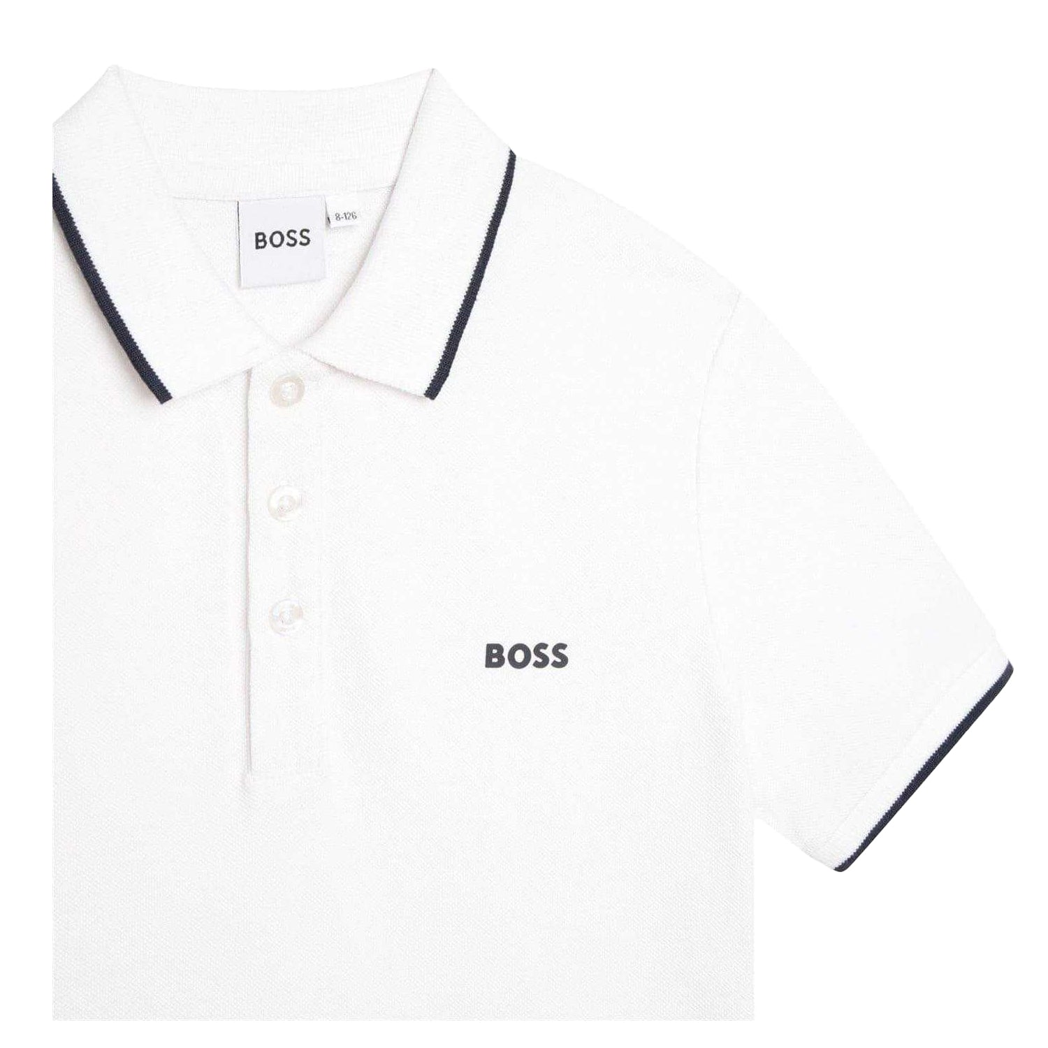 White - Side - Boss Childrens-Kids Short-Sleeved Polo Shirt