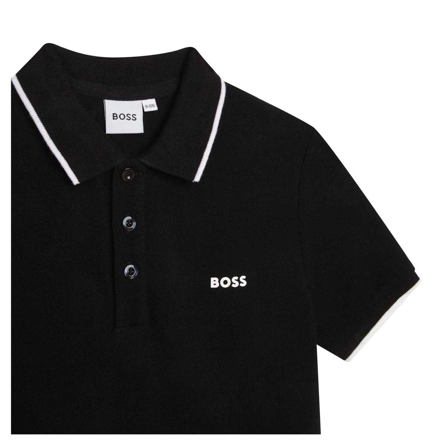 Black - Side - Boss Childrens-Kids Short-Sleeved Polo Shirt