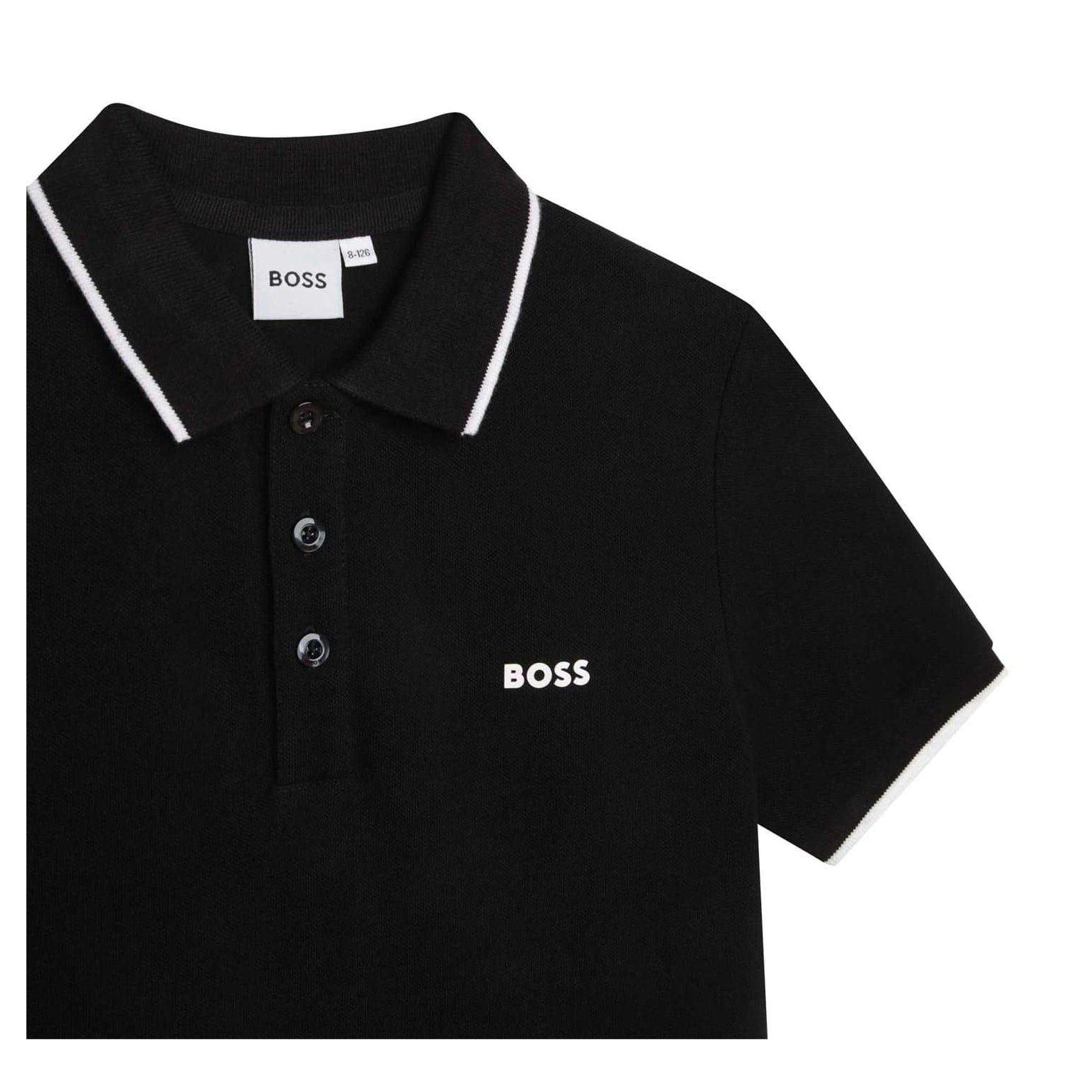 Black - Side - Boss Childrens-Kids Short-Sleeved Polo Shirt