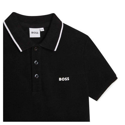 Black - Side - Boss Childrens-Kids Short-Sleeved Polo Shirt