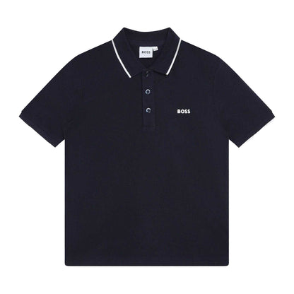 Navy - Front - Boss Childrens-Kids Short-Sleeved Polo Shirt