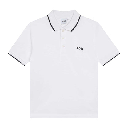 White - Front - Boss Childrens-Kids Short-Sleeved Polo Shirt