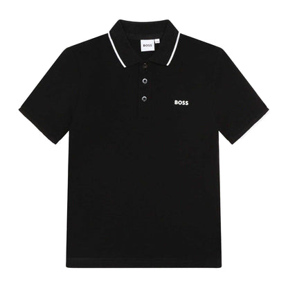 Black - Front - Boss Childrens-Kids Short-Sleeved Polo Shirt