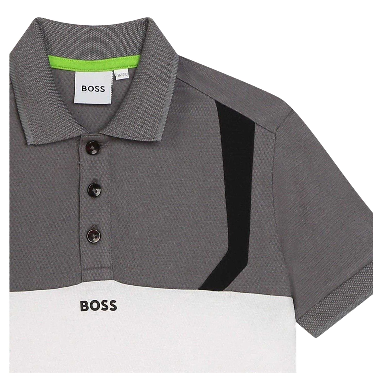 Medium Grey - Side - Boss Childrens-Kids Colour Block Short-Sleeved Polo Shirt