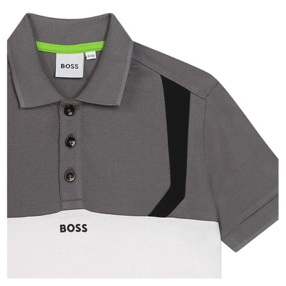 Medium Grey - Side - Boss Childrens-Kids Colour Block Short-Sleeved Polo Shirt