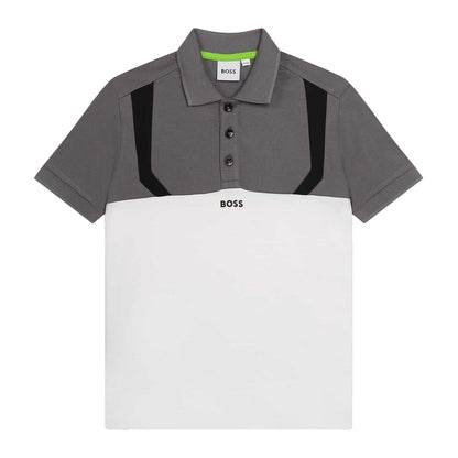 Medium Grey - Front - Boss Childrens-Kids Colour Block Short-Sleeved Polo Shirt