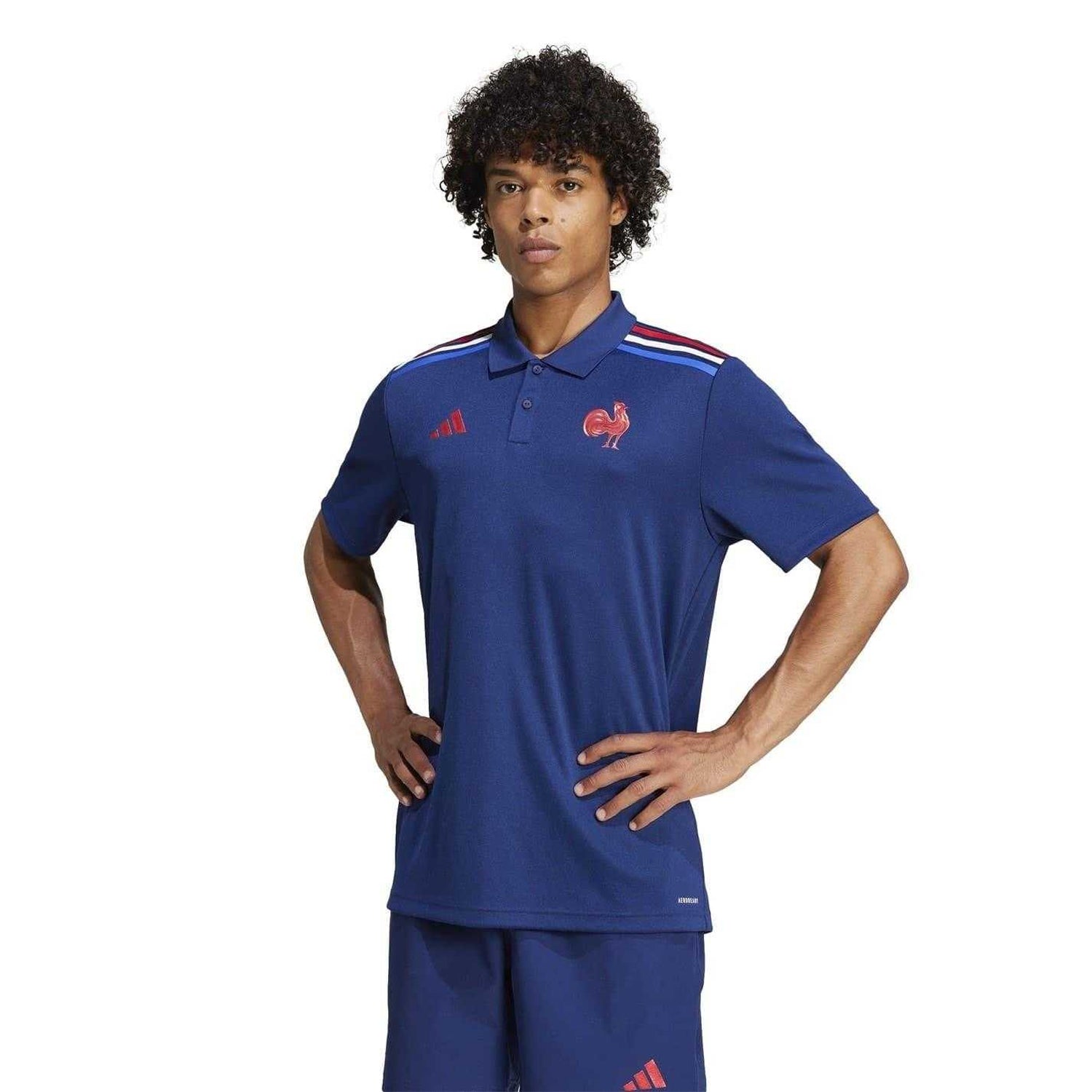 Dark Blue - Side - Adidas Unisex Adult Home France FFR Polo Shirt
