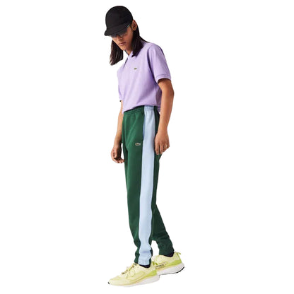 Green - Side - Lacoste Mens Contrast Striped Jogging Bottoms