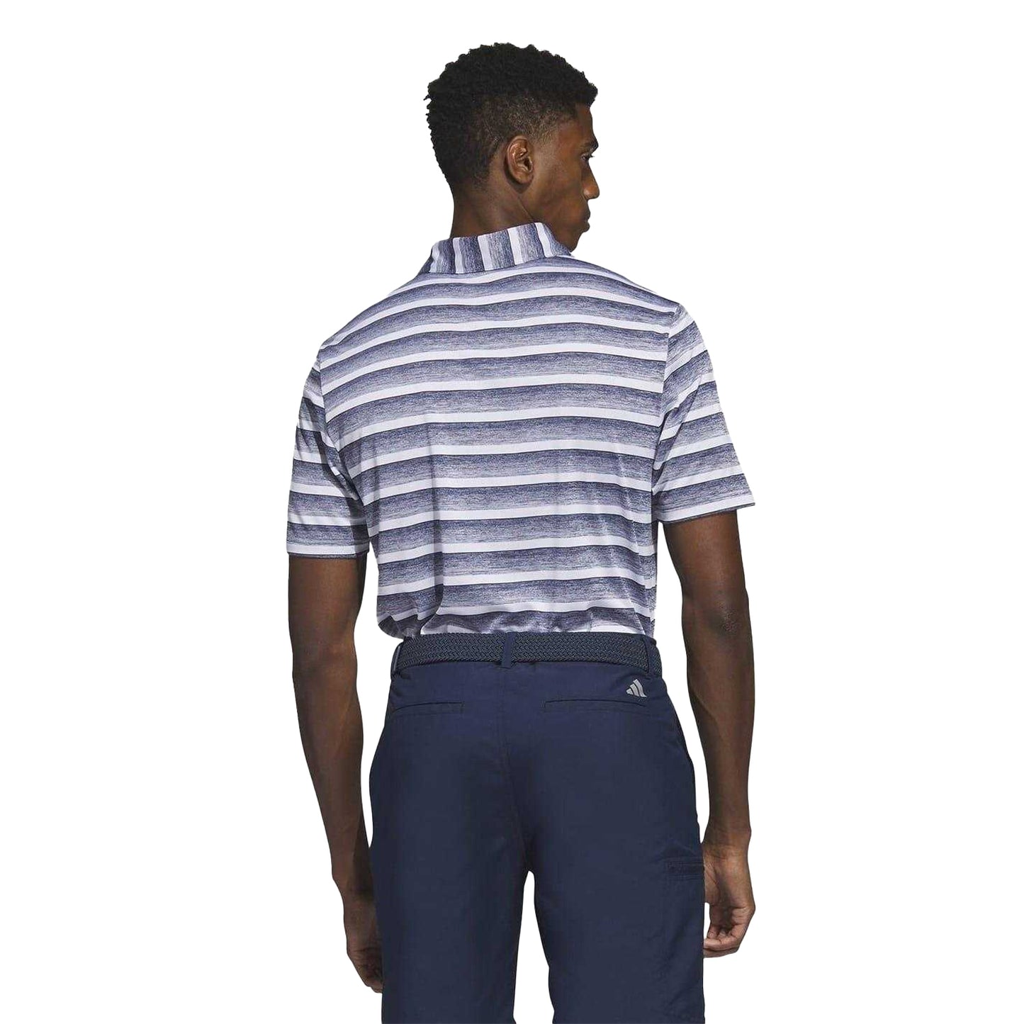 Collegiate Navy - Back - Adidas Mens Contrast Striped Golf Polo Shirt