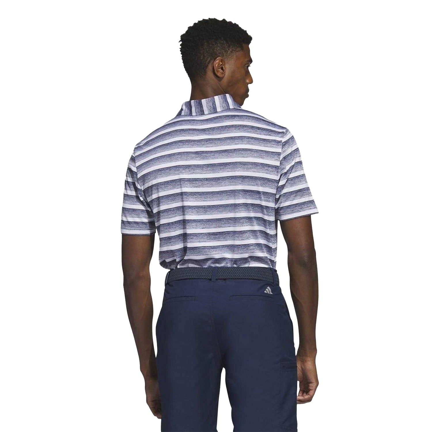 Collegiate Navy - Back - Adidas Mens Contrast Striped Golf Polo Shirt