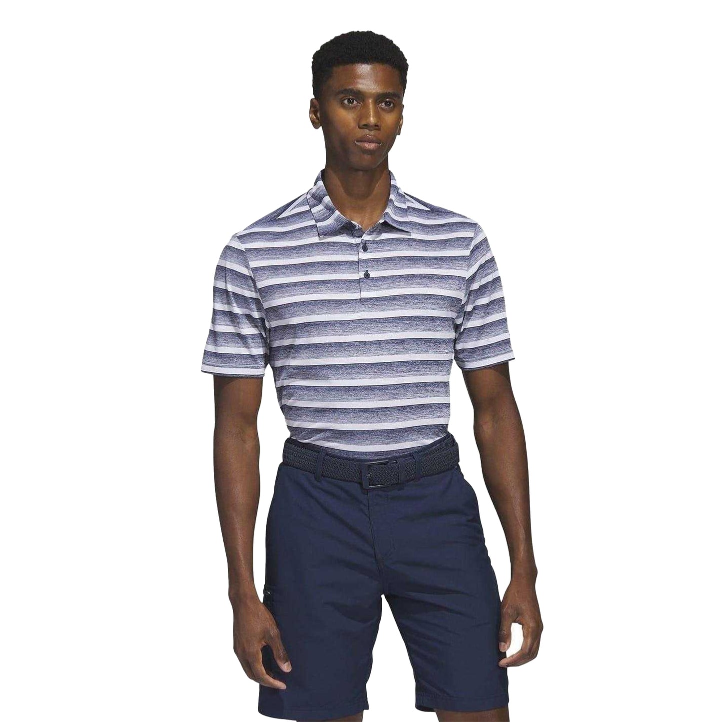 Collegiate Navy - Side - Adidas Mens Contrast Striped Golf Polo Shirt