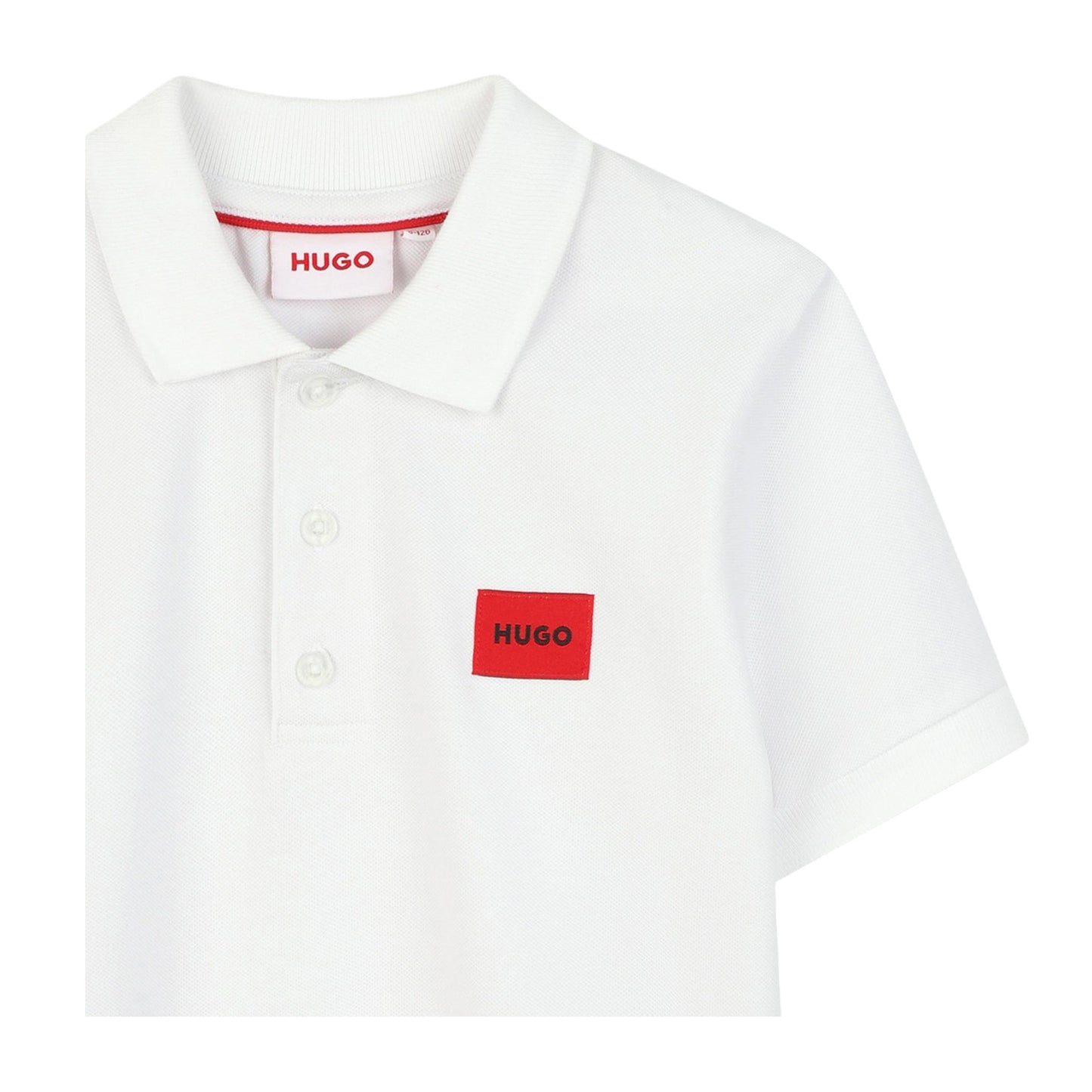 White - Side - Hugo Childrens-Kids Ribbed Short-Sleeved Polo Shirt