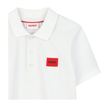 White - Side - Hugo Childrens-Kids Ribbed Short-Sleeved Polo Shirt