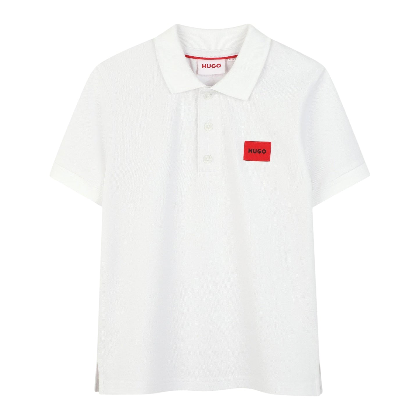 White - Front - Hugo Childrens-Kids Ribbed Short-Sleeved Polo Shirt
