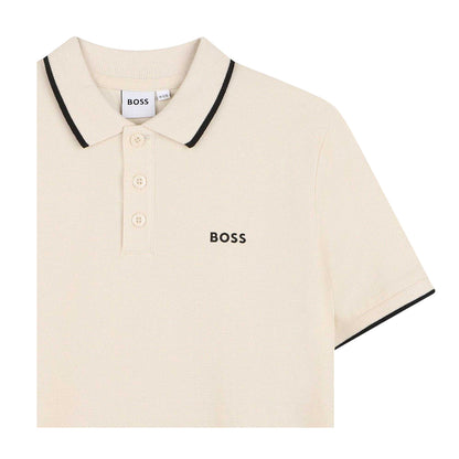 Sand - Side - Boss Childrens-Kids Contrast Tipped Short-Sleeved Polo Shirt