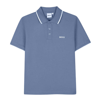 Lavender Blue - Front - Boss Childrens-Kids Contrast Tipped Short-Sleeved Polo Shirt