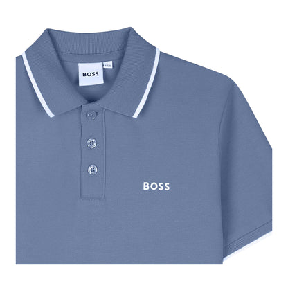 Lavender Blue - Side - Boss Childrens-Kids Contrast Tipped Short-Sleeved Polo Shirt