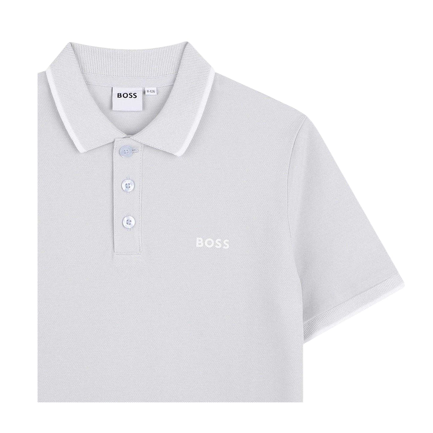 Pale Blue - Side - Boss Childrens-Kids Contrast Tipped Short-Sleeved Polo Shirt