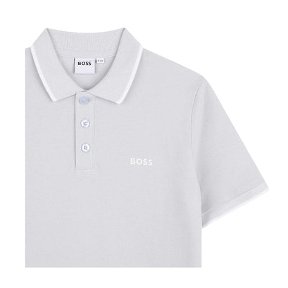Pale Blue - Side - Boss Childrens-Kids Contrast Tipped Short-Sleeved Polo Shirt