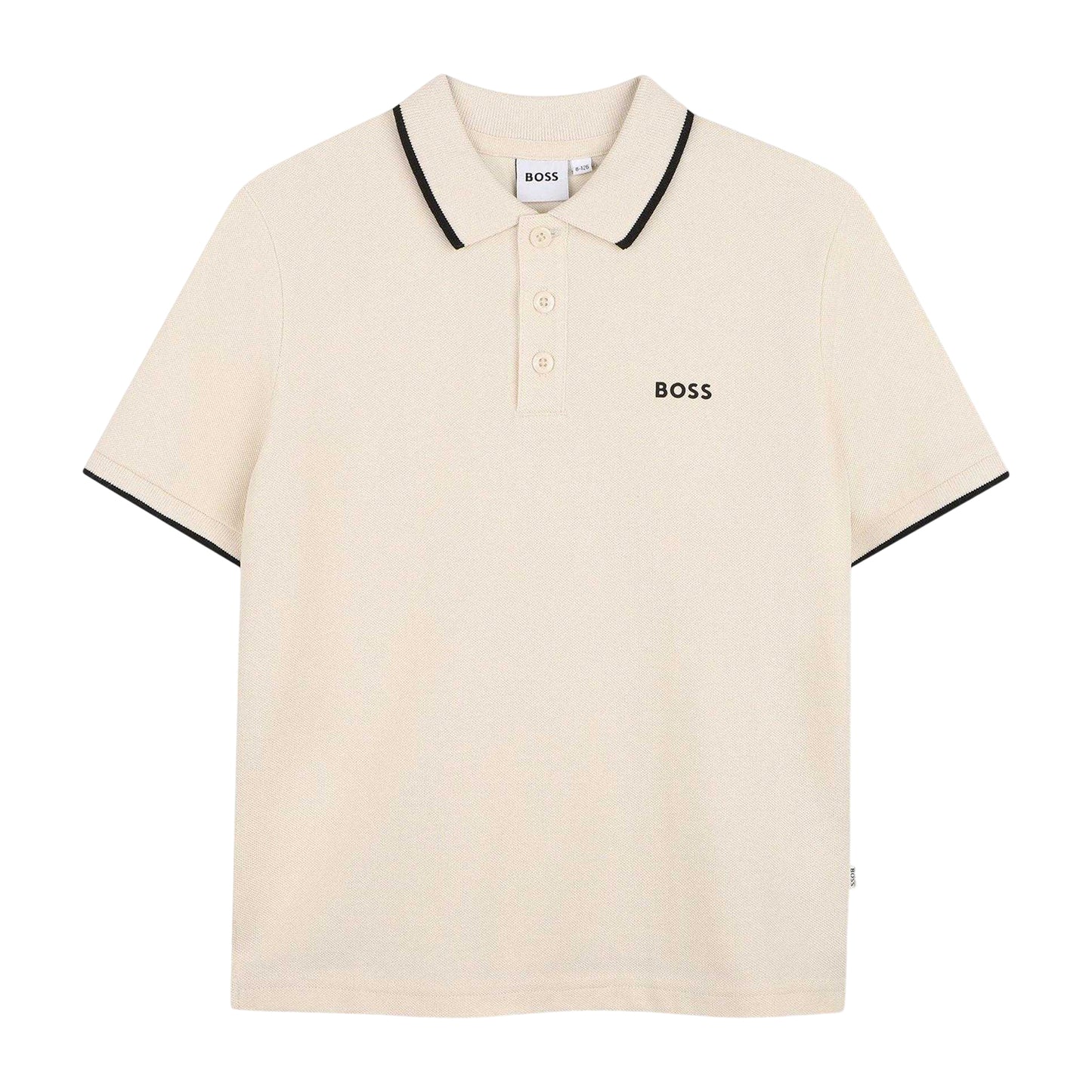Sand - Front - Boss Childrens-Kids Contrast Tipped Short-Sleeved Polo Shirt