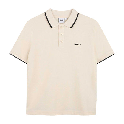 Sand - Front - Boss Childrens-Kids Contrast Tipped Short-Sleeved Polo Shirt