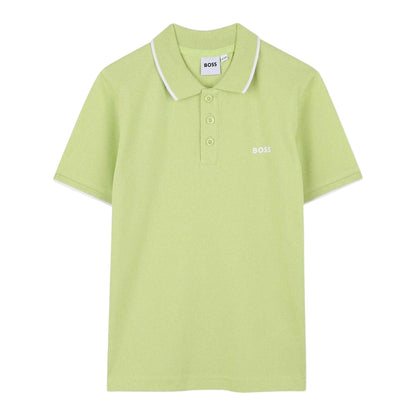 Apple Green - Front - Boss Childrens-Kids Contrast Tipped Short-Sleeved Polo Shirt