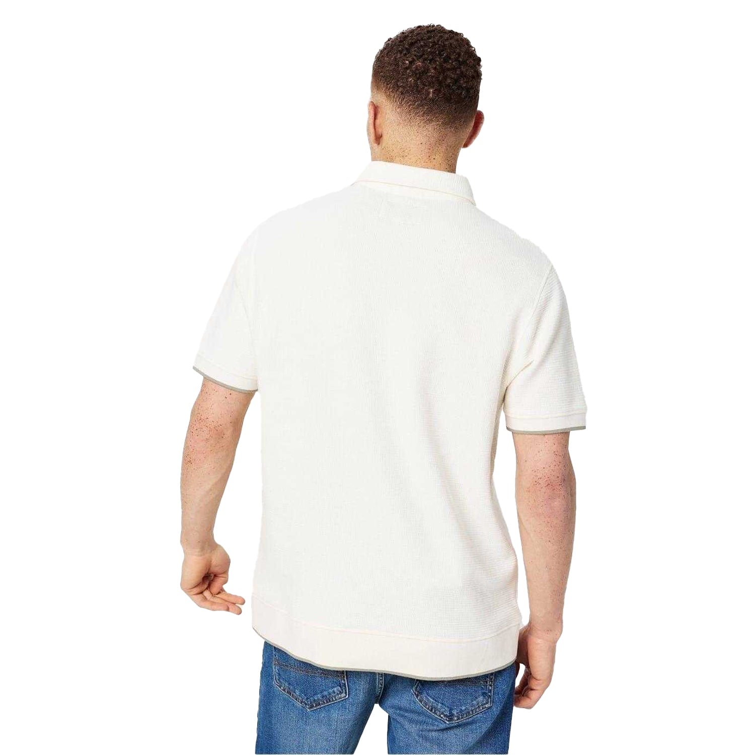 Bone - Back - Jack Wills Mens Textured Regular Short-Sleeved Polo Shirt