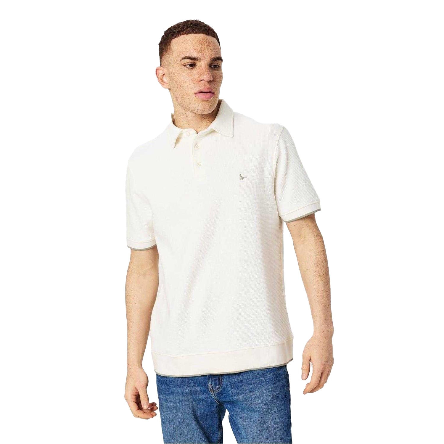 Bone - Side - Jack Wills Mens Textured Regular Short-Sleeved Polo Shirt