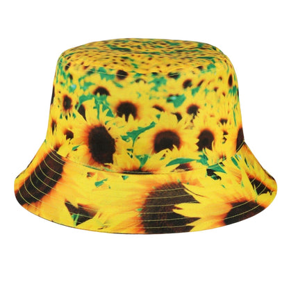 Yellow - Back - Spiral Unisex Adult Sunflower Fabric Summer Bucket Hat