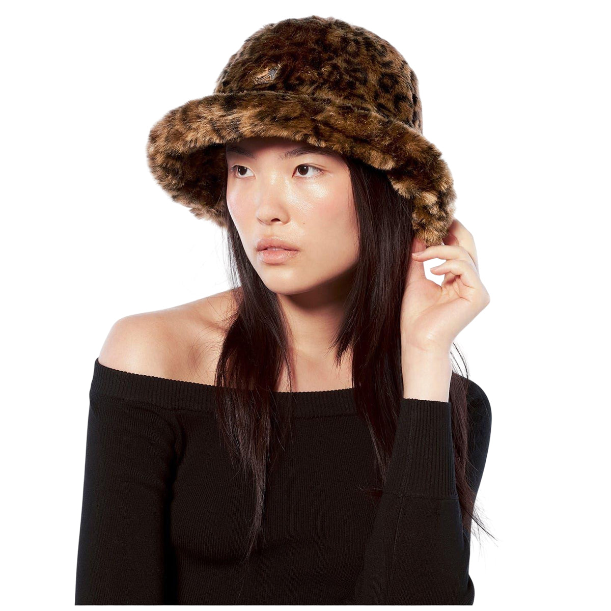 Brown - Lifestyle - Kangol Womens-Ladies Leopard Print Faux Fur Casual Bucket Hat