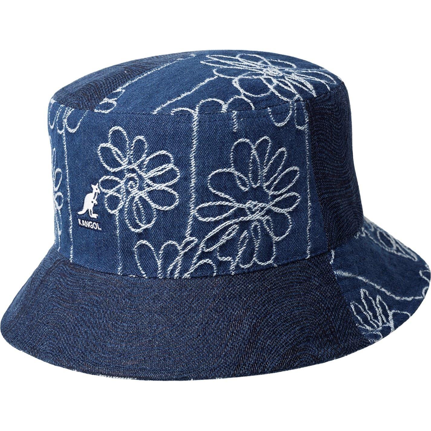 Blue - Front - Kangol Floral Embroidery Denim Bucket Hat