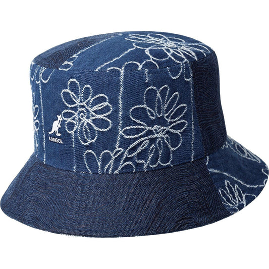Blue - Front - Kangol Floral Embroidery Denim Bucket Hat