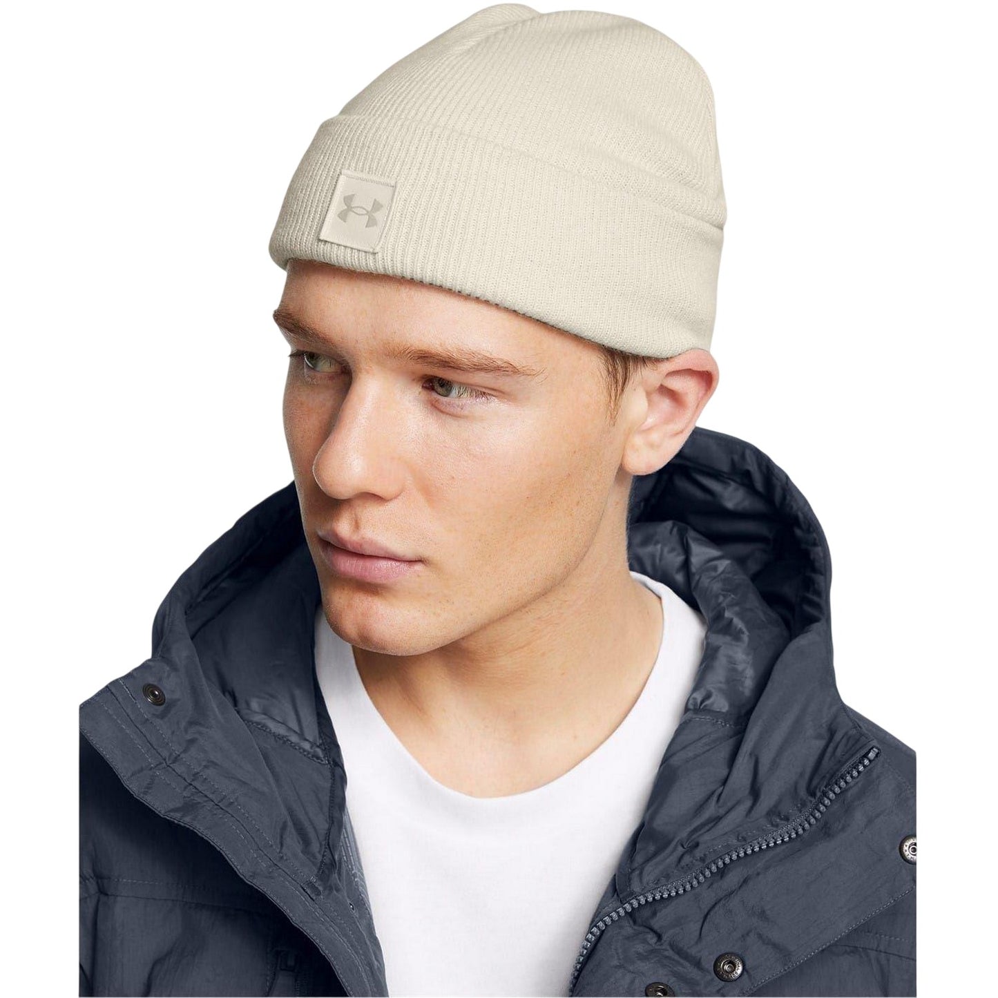 White - Side - Under Armour Unisex Adult Halftime Shallow Ribbed Casual Beanie