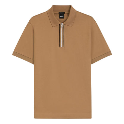 Medium Beige - Front - Boss Mens Short-Sleeved Polo Shirt