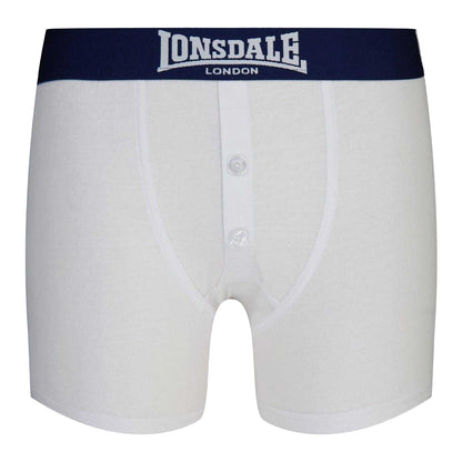 White-Navy - Front - Lonsdale Boys Boxer Shorts (Pack of 2)
